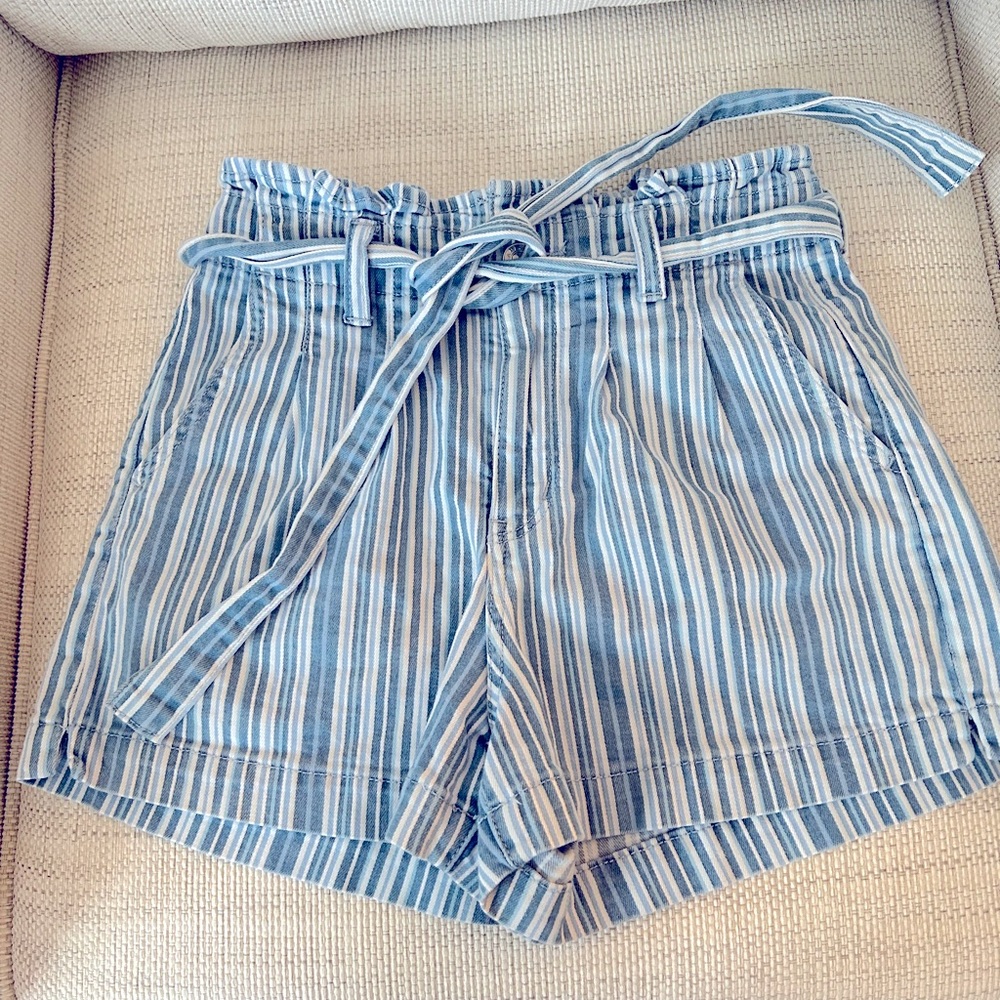 American Eagle Striped Denim Paper-Bag Shorts